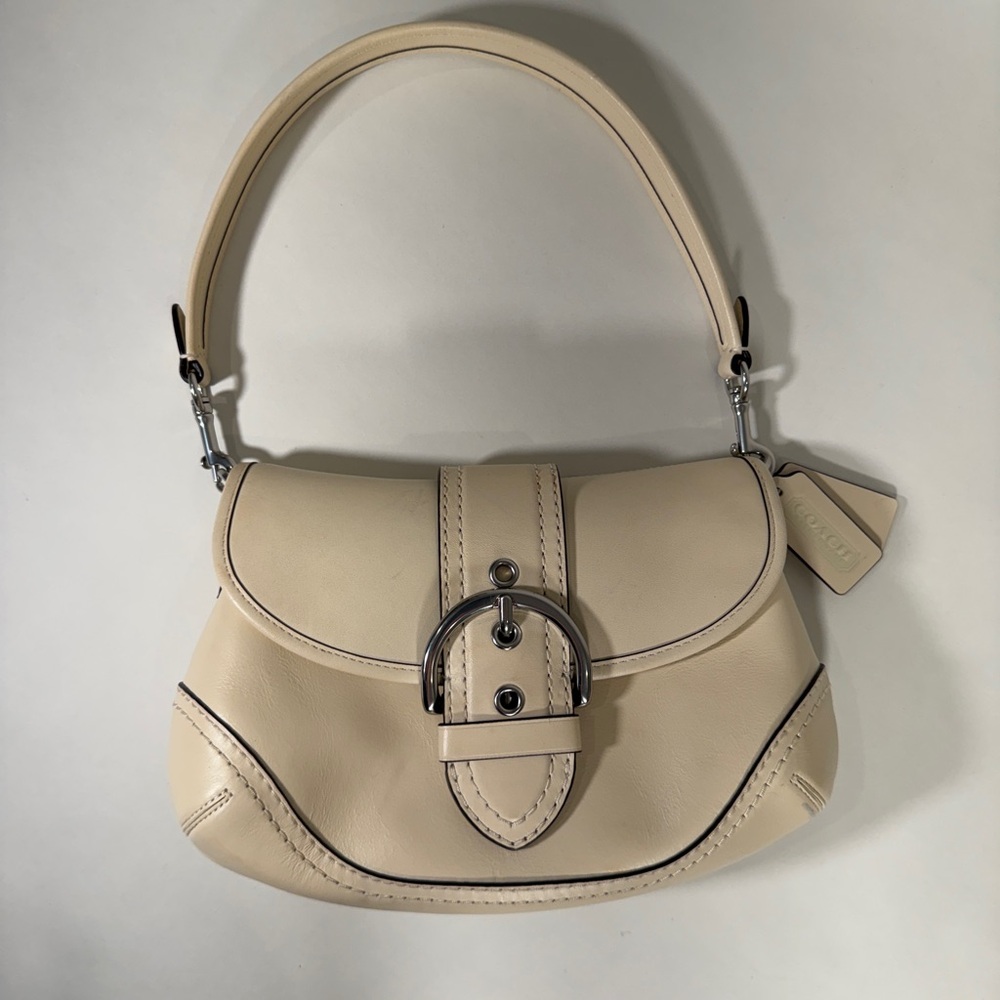 Coach Cream Leather Shoulder Bag with Silver Buckle